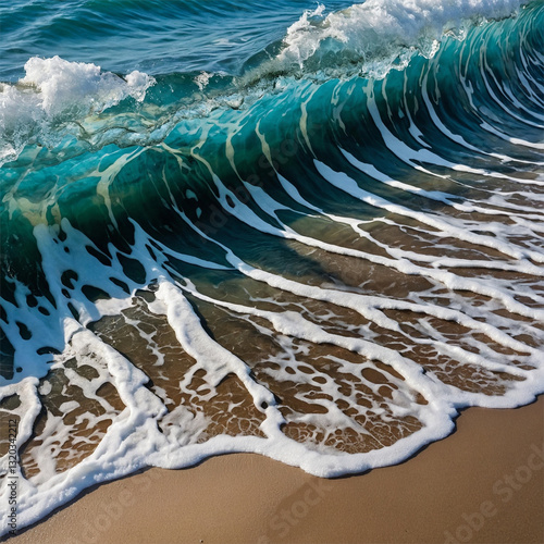 Wallpaper Mural Powerful Ocean Wave Cresting Along the Beach Shoreline in Vibrant Blue Colors Torontodigital.ca