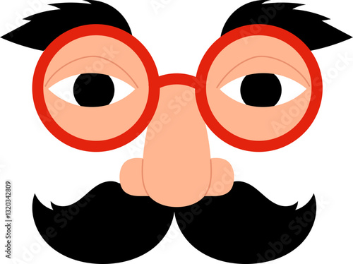 April fools Funny Face with Red Glasses , eye, nose and mustache toy illustration