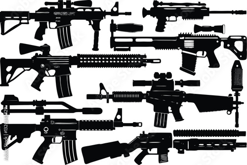 Military Weapons Silhouette Vector