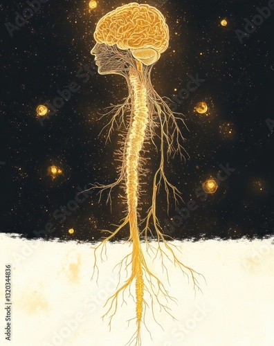 Human Nervous System Illustration Brain Vagus Nerve Anatomy Communication Meditation Relaxation Education