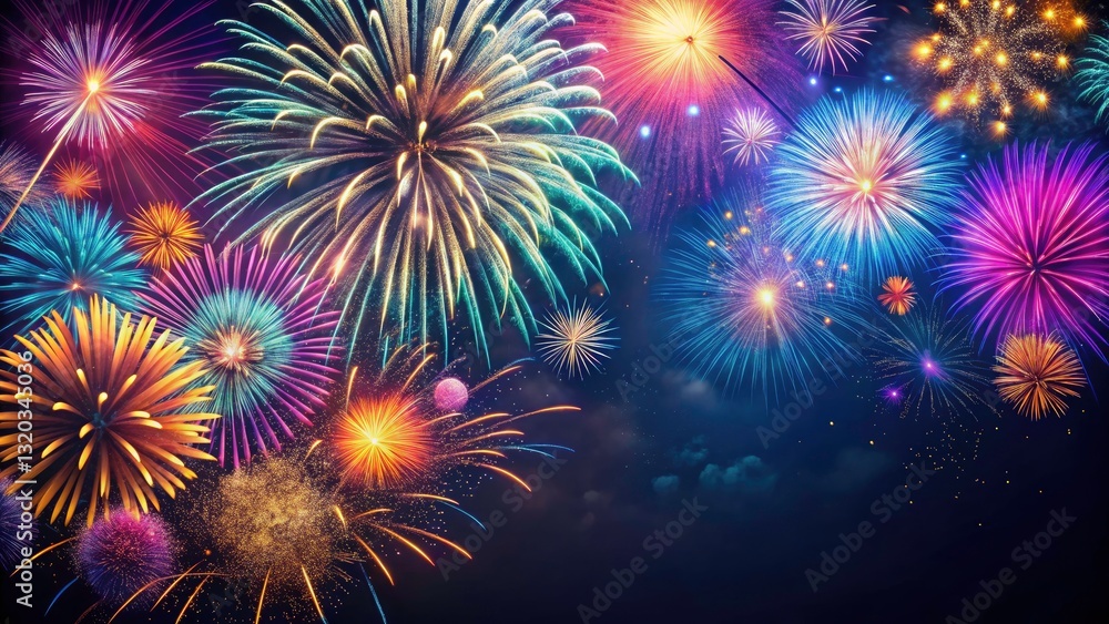 Obraz premium Aerial Fireworks Display Over Minimalist Background for Modern Design Elements