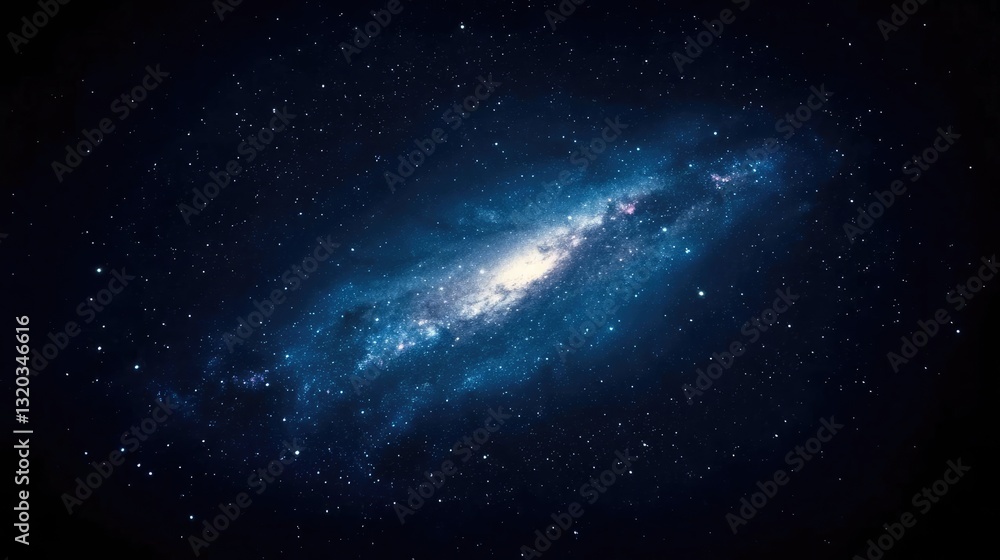 Fototapeta premium Dark sky concept. Vibrant galaxy filled with stars and cosmic dust in a deep blue space background.