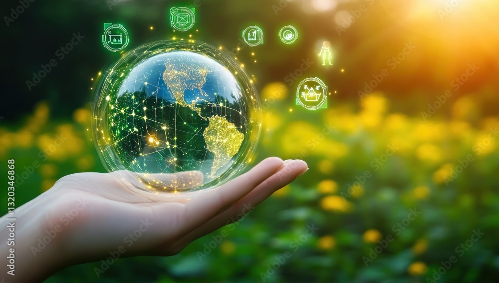 Earth Environment Imagery with Transparent Globe and Eco Holograms Earth Environment Imagery with Transparent Globe and Eco Holograms