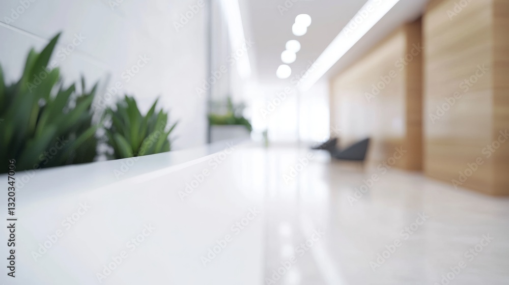 Fototapeta premium Modern office lobby with clean design, conveying simplicity and professionalism in a serene workspace.