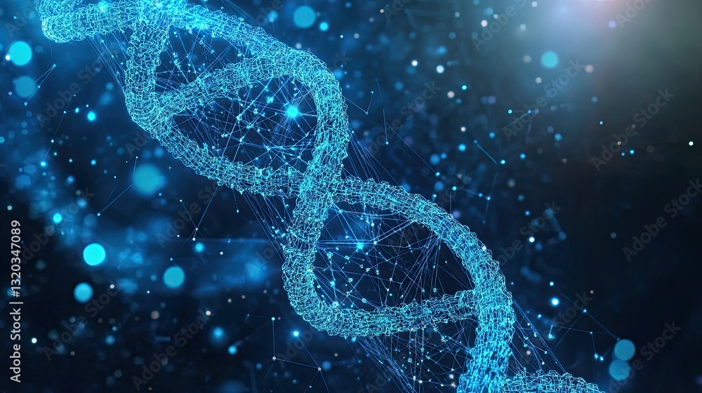 Futuristic healthcare background with a high-tech DNA strand and molecular energy waves Futuristic healthcare background with a high-tech DNA strand and molecular energy waves