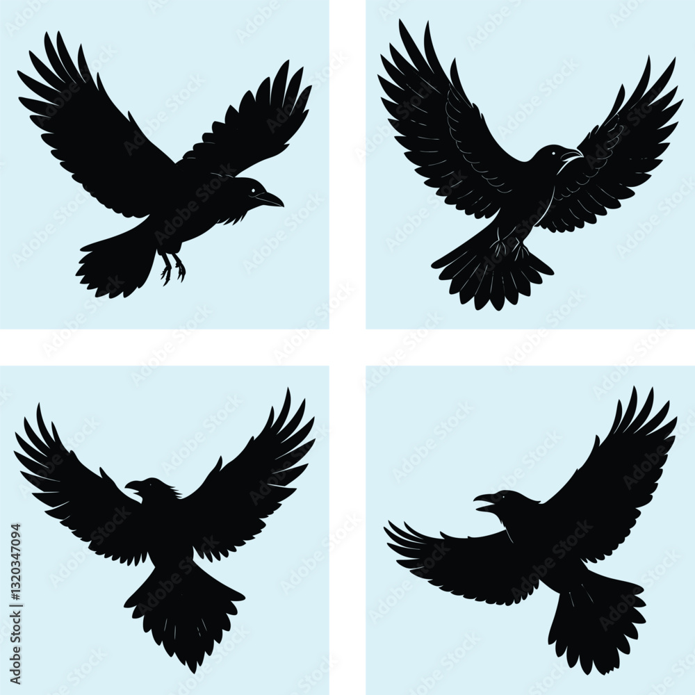 Obraz premium Flying Raven Silhouette vector illustration