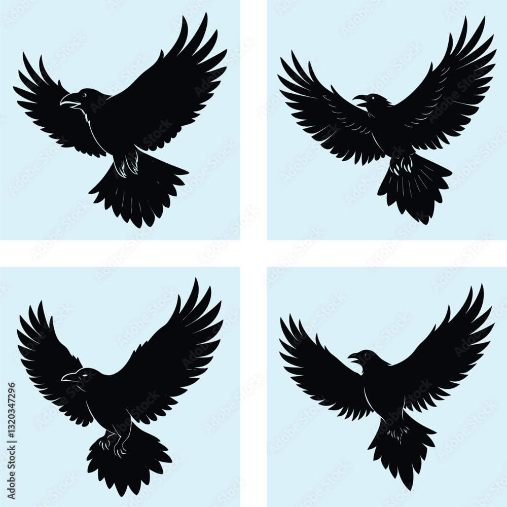 Obraz premium Flying Raven Silhouette vector illustration