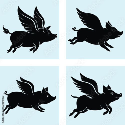 Flying Pig Silhouette vector illustration