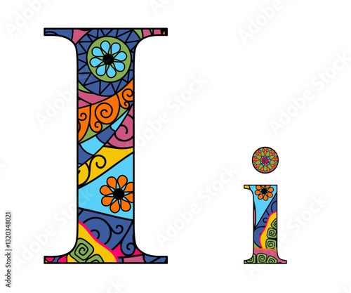Vector image letter of the English alphabet with colorful vintage hand drawn pattern isolated on transparent background