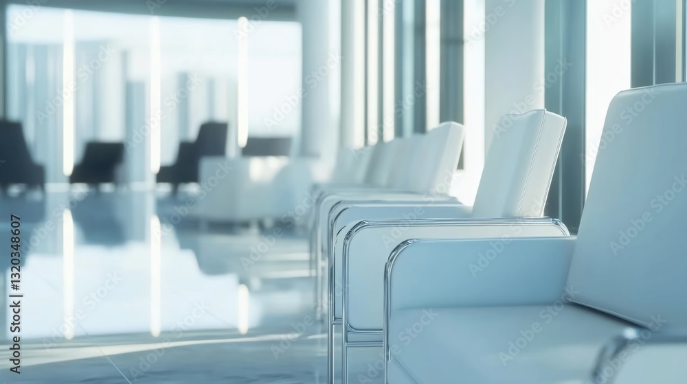Fototapeta premium Modern office lobby with clean design, conveying simplicity and professionalism in a serene workspace. 