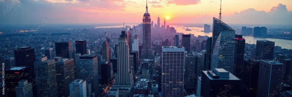 Fototapeta premium Dense skyscrapers, grid pattern, aerial Manhattan view, metropolis, vertical, downtown