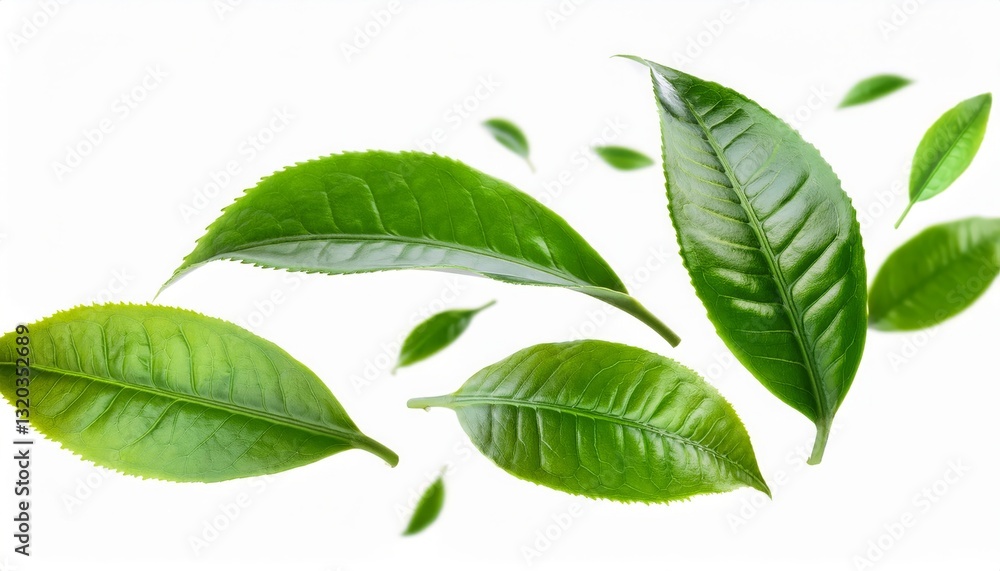 Tea leaf flying isolated on isolated white background Tea leaf flying isolated on isolated white background