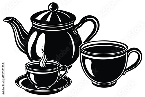Black silhouette of a teapot and a cup