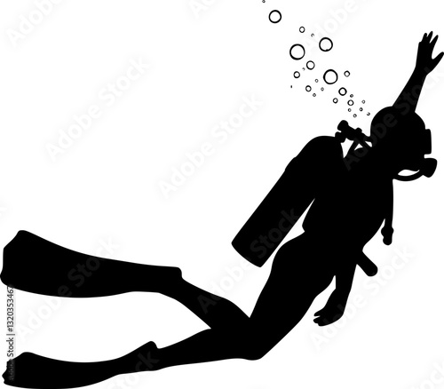 Diver under water silhouette vector on white background
