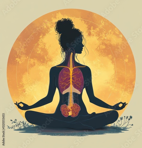 Meditation and Vagus Nerve Connection in the Gut-Brain Axis with Human Anatomy Illustration