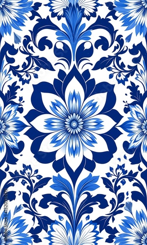 Blue and white flowers on wall.