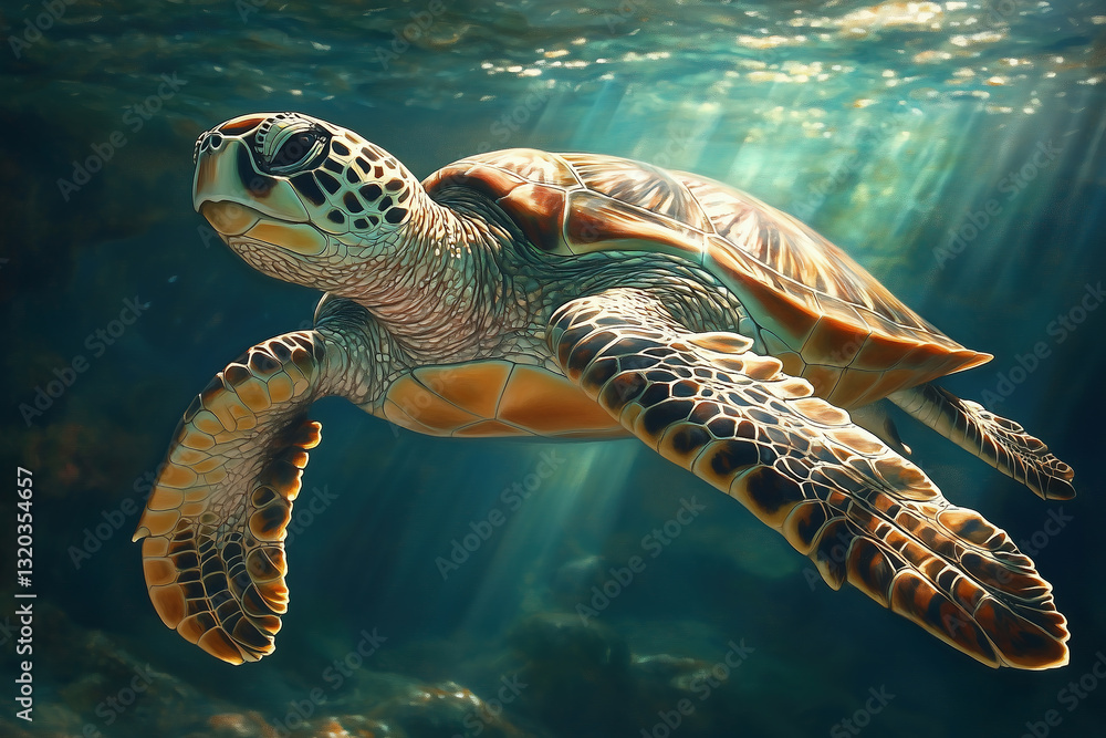 Fototapeta premium Underwater Sea Turtle and Marine Life: Exploring Oceanic Ecosystems