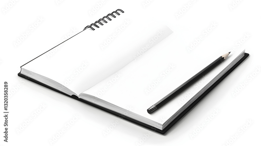 with blank pages and a single graphite pencil lying next to it with blank pages and a single graphite pencil lying next to it