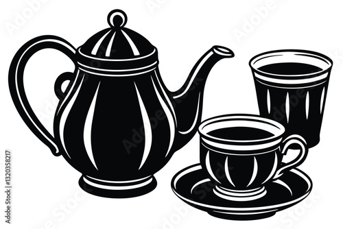 a stylish tea pot and a cup silhouette vector design