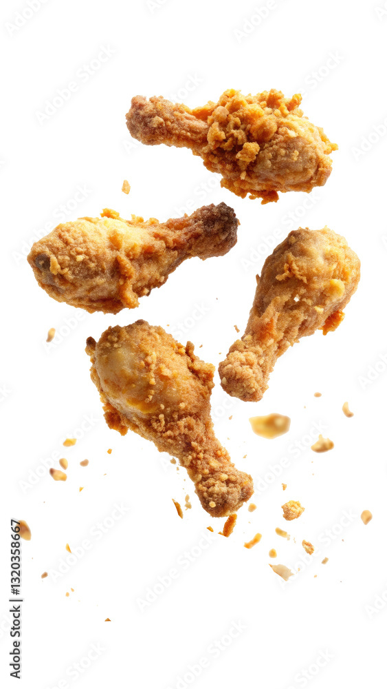 falling fried chicken legs isolated on transparent white background, clipping path falling fried chicken legs isolated on transparent white background, clipping path