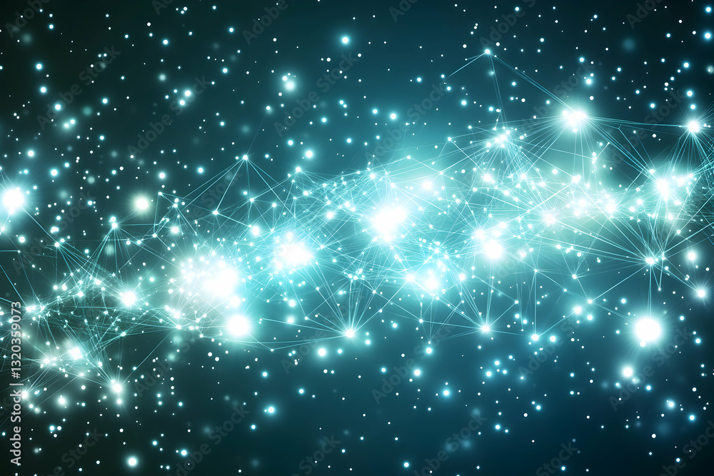 Fototapeta premium Abstract teal network connection; glowing nodes and lines form a digital constellation, perfect for technology, communication, and connectivity concepts.