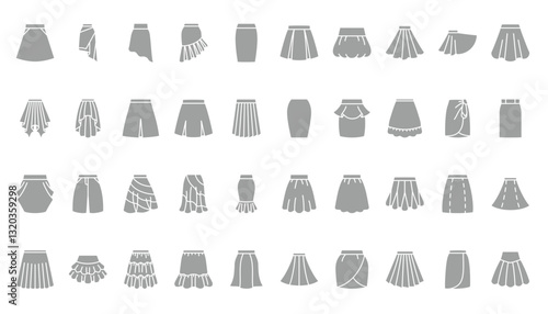 Gray silhouette skirt illustrations in various shapes