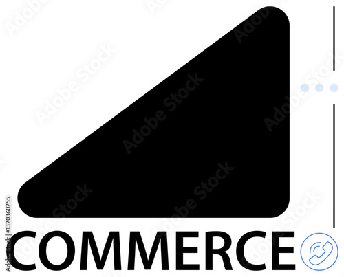 Black triangle with soft edges above bold Commerce text, modern accents thumbs up link icon and dots symbolizing connectivity, growth, and digital trade. Ideal for e-commerce, branding, marketing