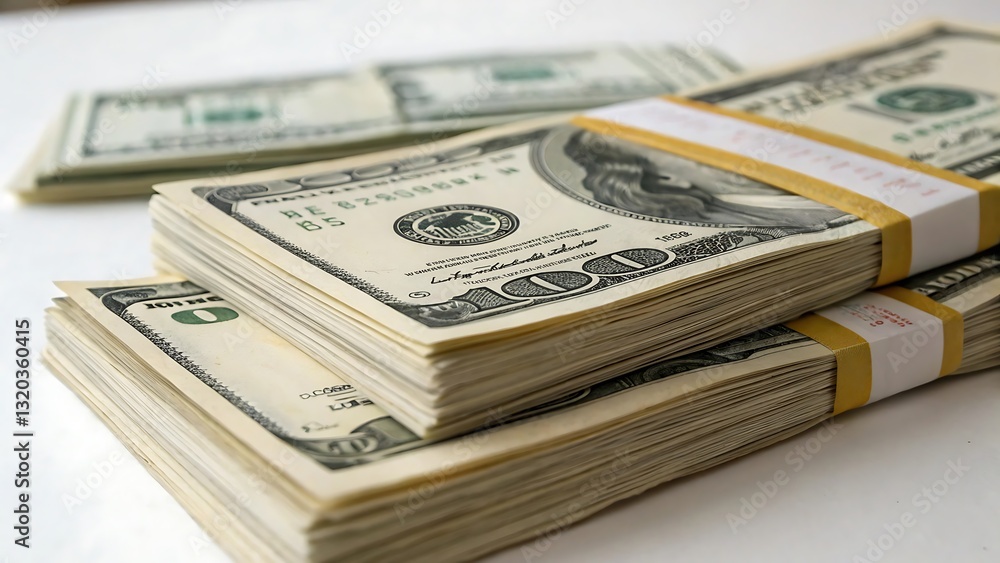 Stacks of Cash: US dollar bills neatly bundled, symbolizing wealth and financial success, a close-up view. Stacks of Cash: US dollar bills neatly bundled, symbolizing wealth and financial success, a close-up view.