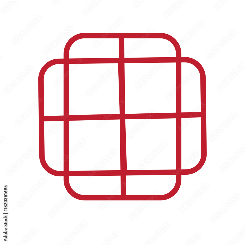 A red square with a grid of small squares, forming a geometric pattern within the larger shape A red square with a grid of small squares, forming a geometric pattern within the larger shape
