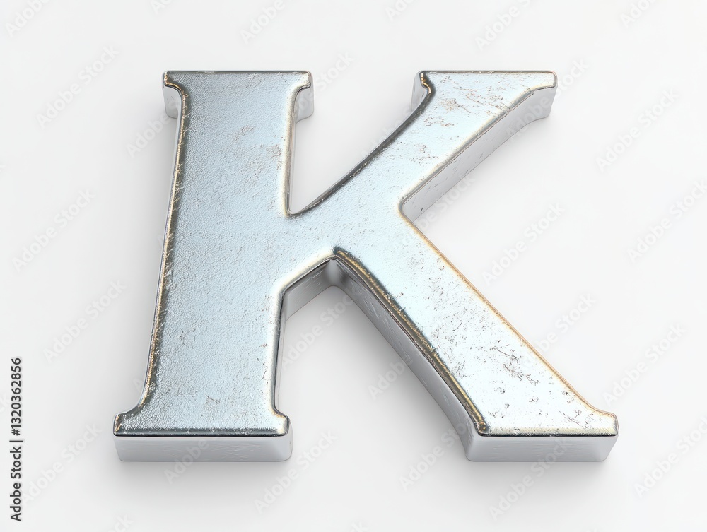 3D Metallic Letter K Abstract Art Minimalist Design Rendered on White Background 3D Metallic Letter K Abstract Art Minimalist Design Rendered on White Background