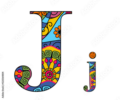 Vector image letter of the English alphabet with colorful vintage hand drawn pattern isolated on transparent background