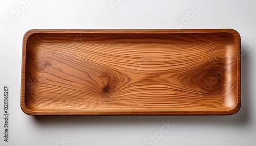 a simple rectangular wooden tray with visible wood grain isolated on a white background