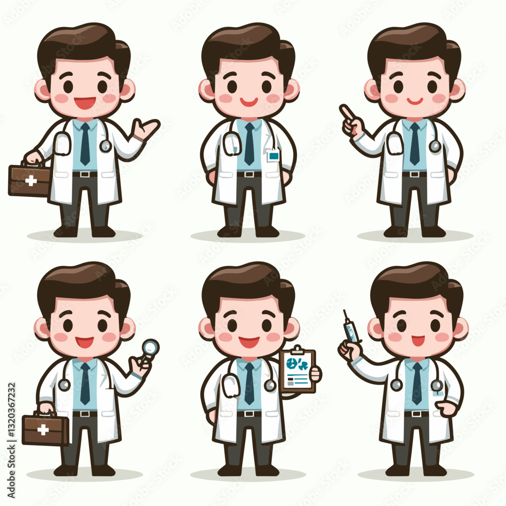 Set of Cartoon Doctor Character Professions for Healthcare Concepts vector Set of Cartoon Doctor Character Professions for Healthcare Concepts vector