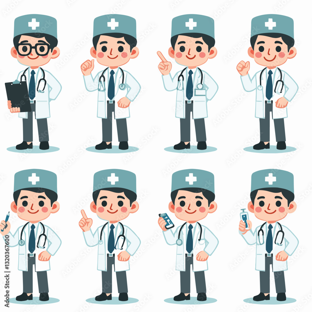 Animated Doctors Team Illustration: Cute and Diverse Medical Professionals Animated Doctors Team Illustration: Cute and Diverse Medical Professionals