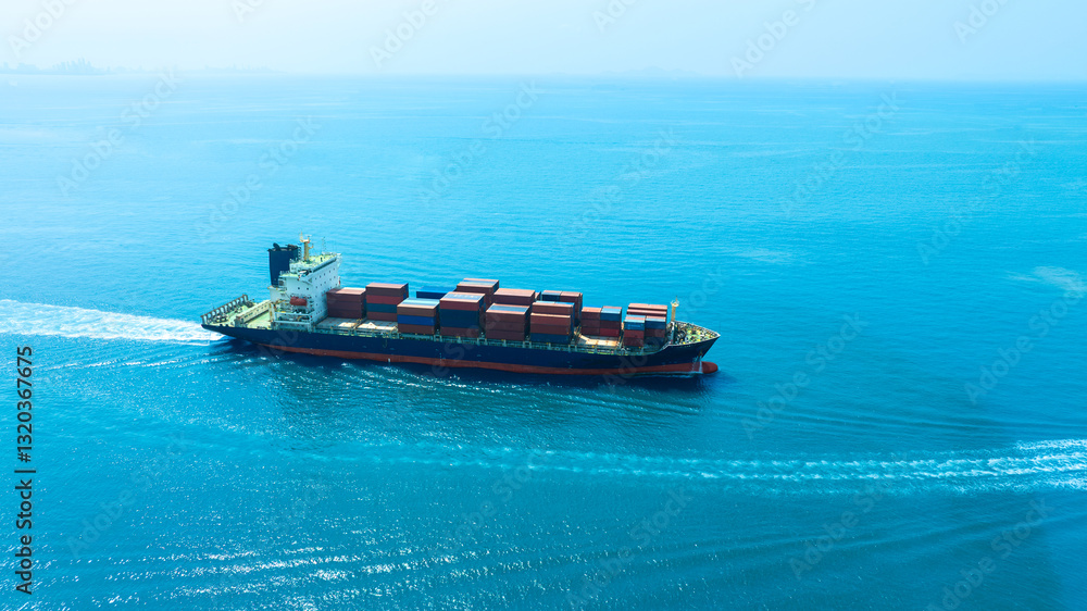 Fototapeta premium Aerial view of the freight shipping transport system cargo ship container. international transportation Export-import business, logistics, transportation industry concepts 