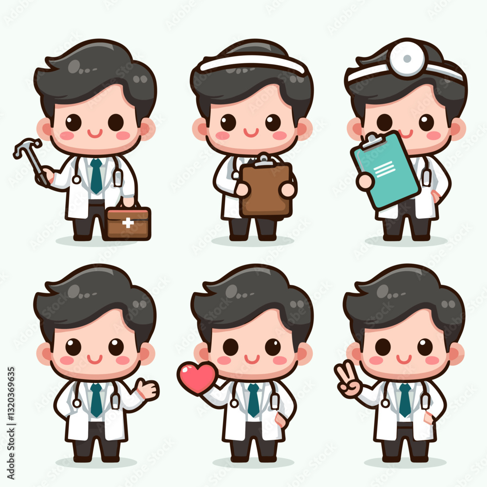 Collection of Cute Cartoon Doctors, Vector Illustration for Medical Concepts Collection of Cute Cartoon Doctors, Vector Illustration for Medical Concepts