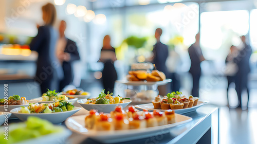 Wallpaper Mural Catering Business Event: Culinary delights and business professionals intermingle in a blurred scene. Torontodigital.ca