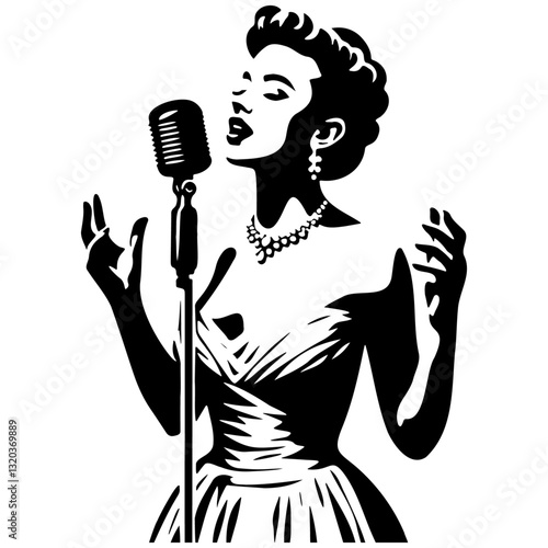 Vintage Female Jazz Singer Illustration.