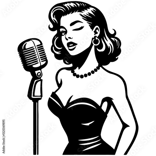 Vintage Female Jazz Singer Illustration.