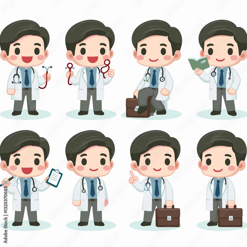 Cartoon doctor characters with diverse actions in a vector format design Cartoon doctor characters with diverse actions in a vector format design