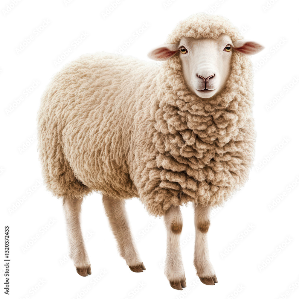 Obraz premium Fluffy Sheep in Portrait: A portrait of a sheep showcasing its thick, curly wool and gentle, inviting gaze, embodying the essence of rural life.
