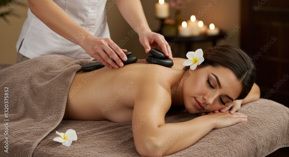 A woman having a spa treatment with health stones