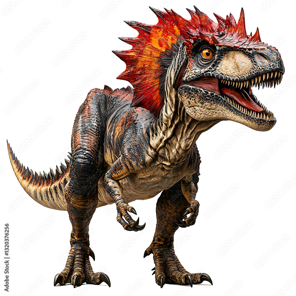 Naklejka premium 3D Render of a Fiery-Crested Dinosaur Standing Isolated on a Transparent Background