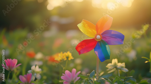 A spinning rainbow pinwheel captures joy and playfulness, symbolizing the vibrant spirit of International Children's Day.