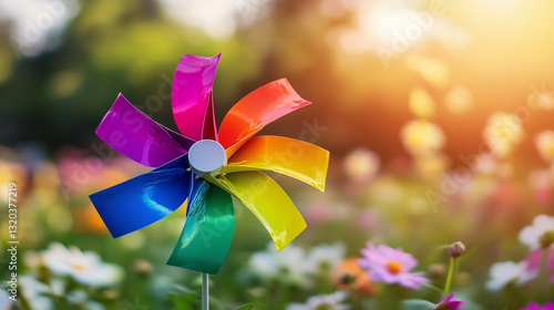 A spinning rainbow pinwheel captures joy and playfulness, symbolizing the vibrant spirit of International Children's Day.