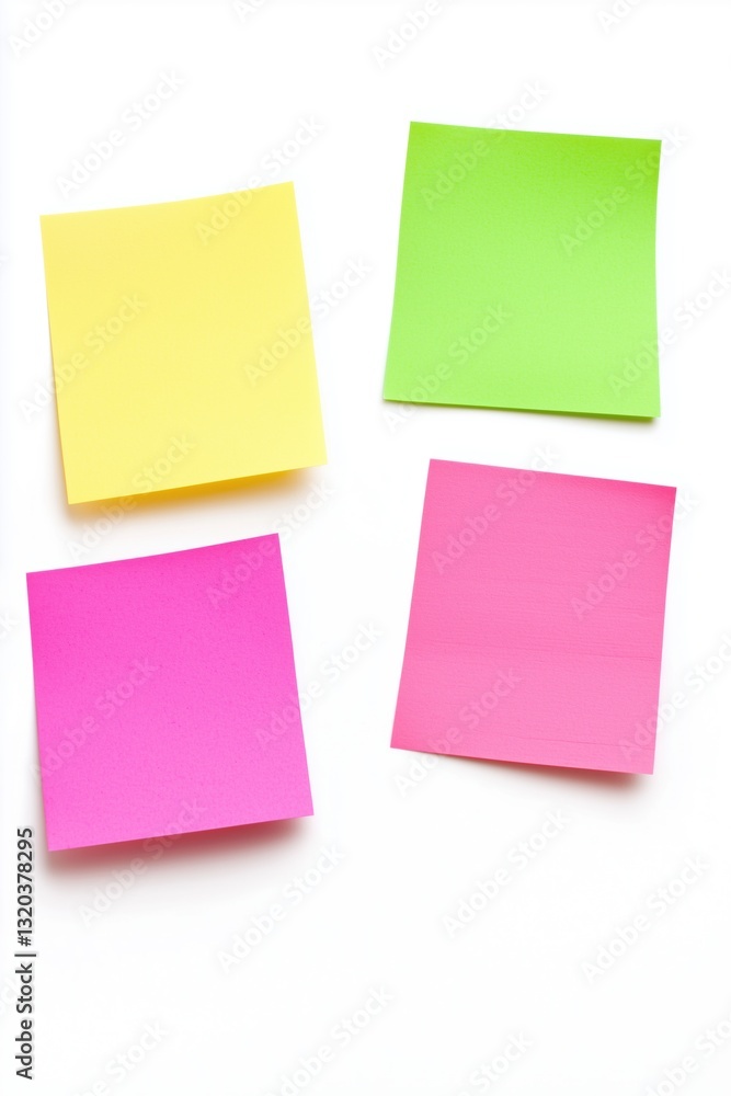 Simple 3d model of four colorful sticky notes isolated on a white background perfect for various creative uses Simple 3d model of four colorful sticky notes isolated on a white background perfect for various creative uses