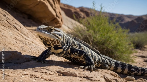 Desert Respite: A Tegu Lounges in the Shade of Rocky Overhangs