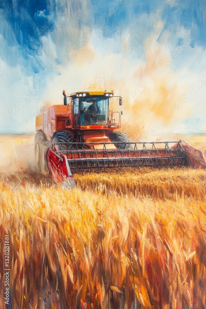 Harvester collecting crops in the field during the harvesting season for agricultural production Harvester collecting crops in the field during the harvesting season for agricultural production