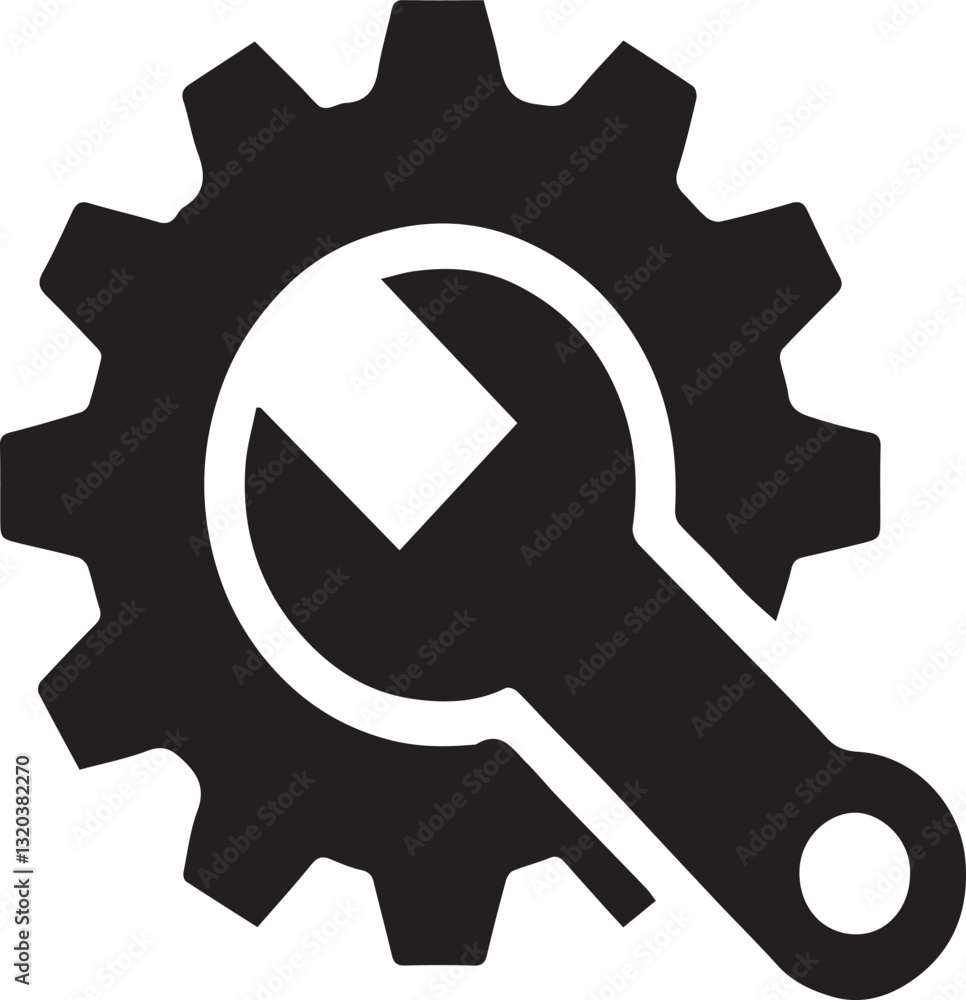Simple gear and wrench icon for maintenance. Simple gear and wrench icon for maintenance.