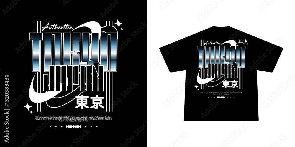 Fototapeta premium Futuristic illustration of tokyo japan vector t shirt design, vector graphic, typographic poster or tshirts street wear and Urban style